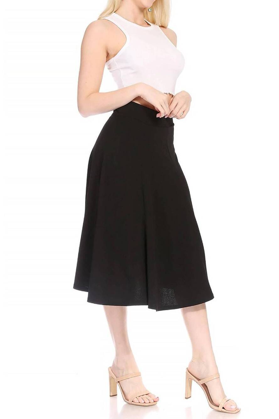 NEW MOA COLLECTION women's classic solid flared midi a-line skirt in black